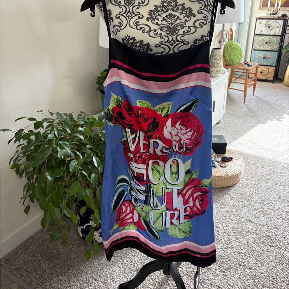 VERSACE JEANS COLLECTION - “AUTHENTIC” Floral Monogram Dress- Black, Blue, Red